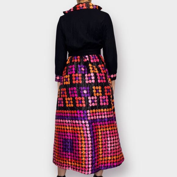 70s Black Pink Orange Polka Dot Dress - Picture 5 of 6